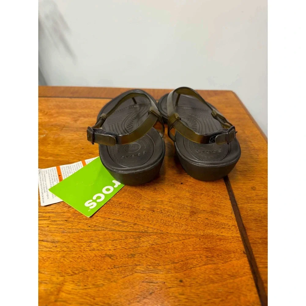 New Crocs Womens 8 Really Sexi Mini Wedge Sandals  Espresso Bronze T-Strap 14936